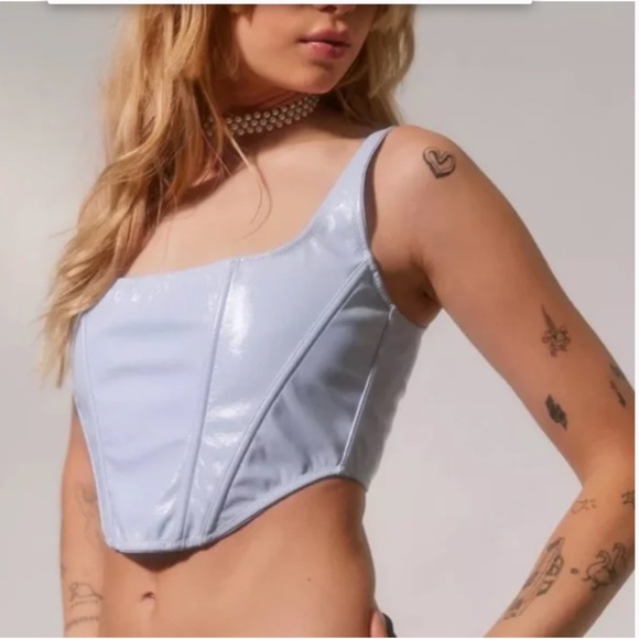 Out From Under Lovestruck Patent Boho Peasant Hipster Hippie Art Chic Corset Top - Picture 5 of 5